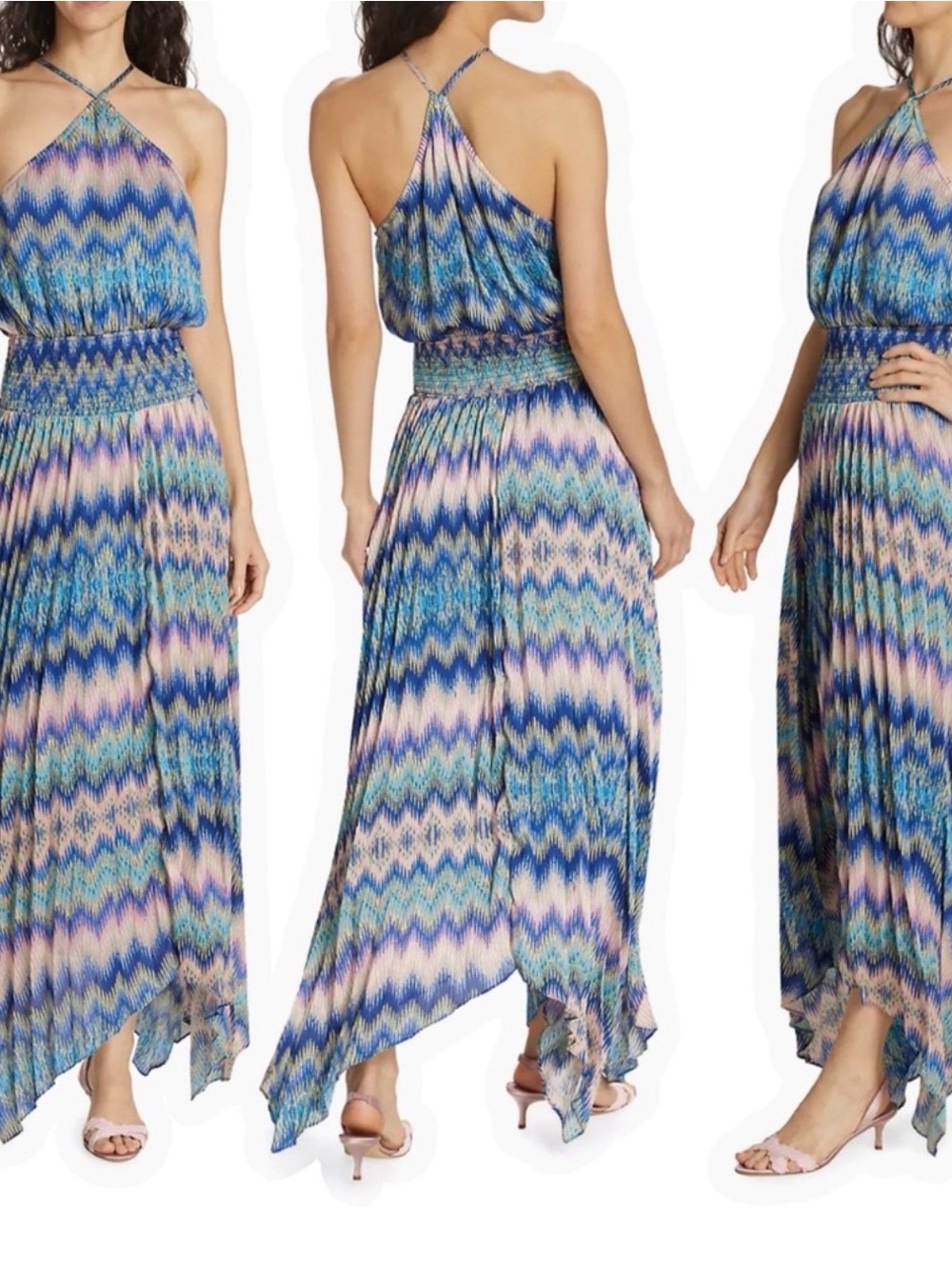 NWT Ramy Brook Giana Chevron-Print Handkerchief Maxi Dress